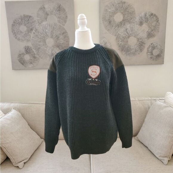 ✨PAUL JAMES✨ NEW Chunky British-Wool Elbow-Patch Ribbed Sweater - [Large, Green] - Picture 1 of 15